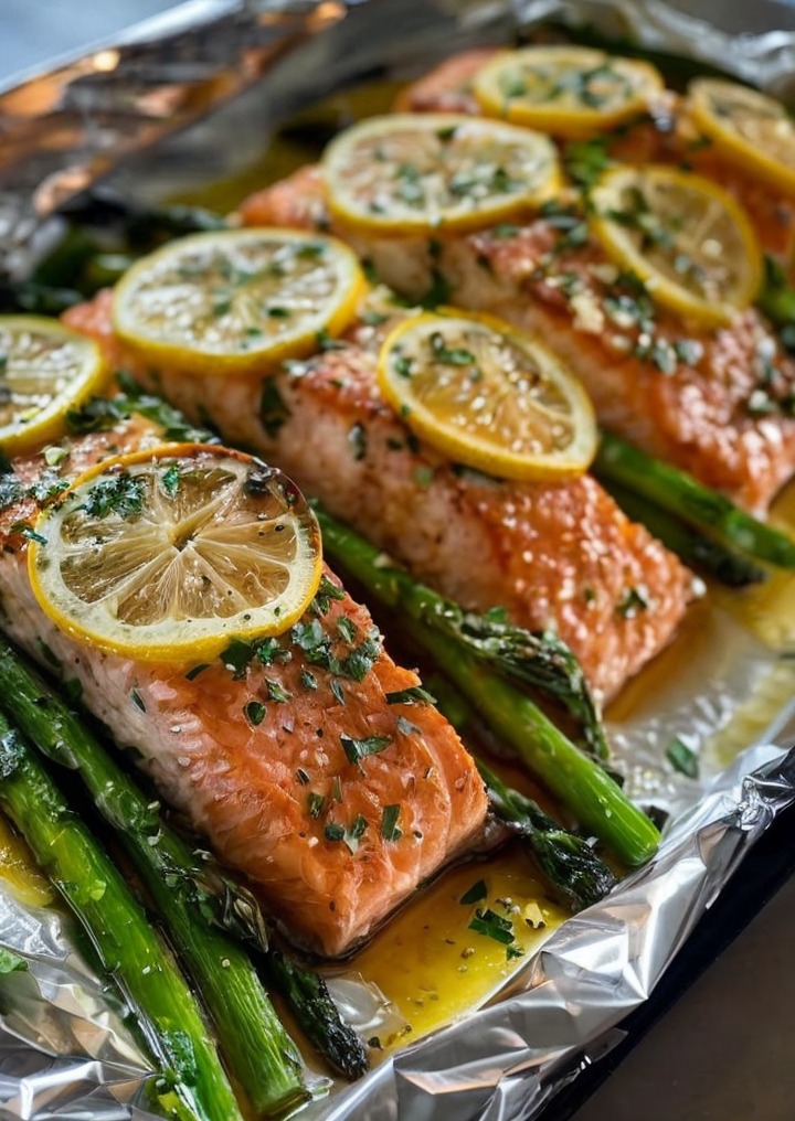 Ultimate Baked Salmon in Foil with Asparagus and Lemon Garlic Butter Sauce (Ready in 30 Minutes)