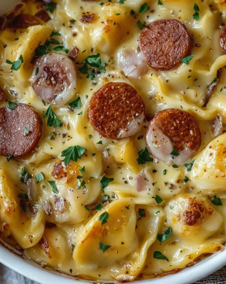 Delicious Crockpot Pierogi Casserole with Sausage Recipe