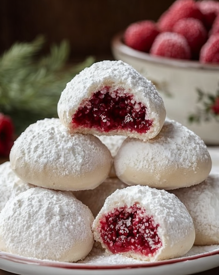 Delicious Raspberry-Filled Almond Snow Cookies Recipe for Winter Treats!