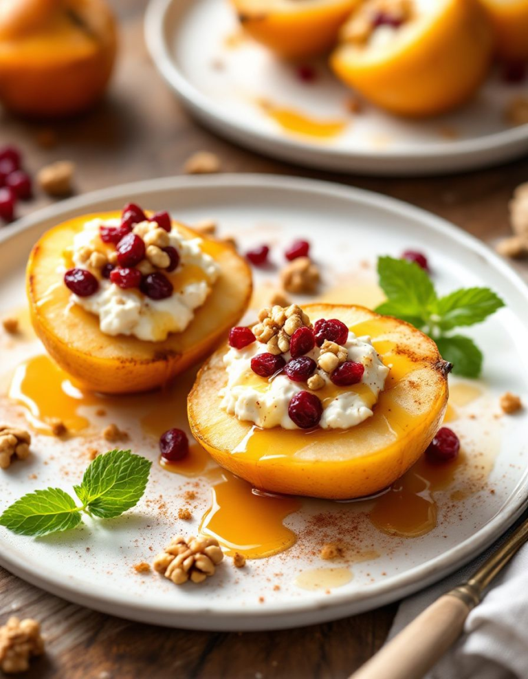 Easy Baked Pears with Goat Cheese, Honey, and Cranberries