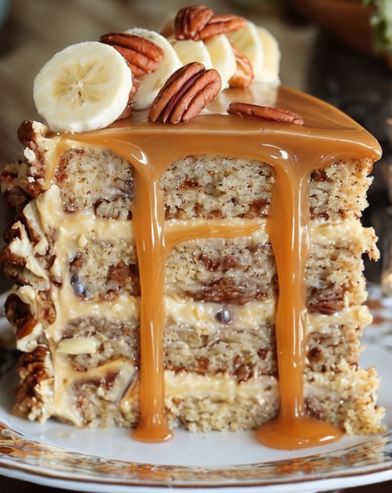 Ultimate Banana Pecan Caramel Layer Cake – Family Favorite