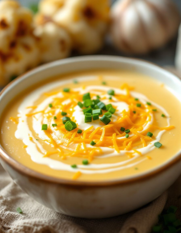 Easy Cheddar Cauliflower and Roasted Garlic Soup (30 Minutes)