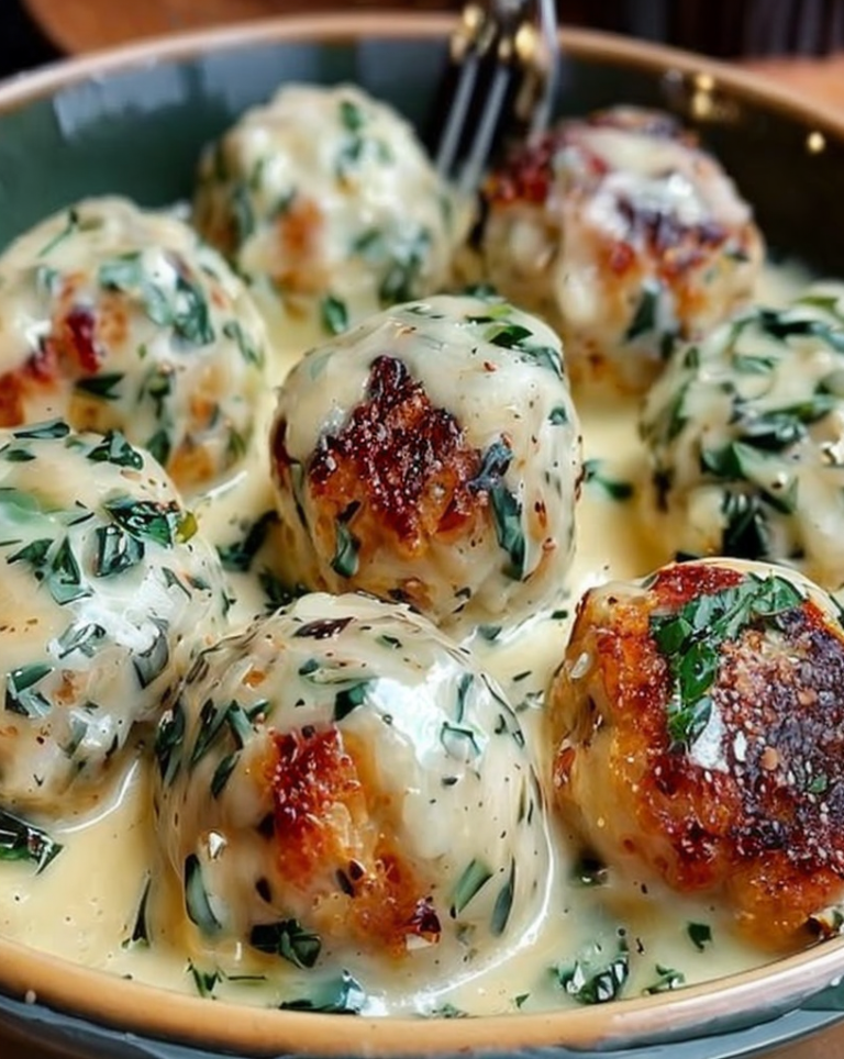 Easy Chicken Ricotta Meatballs with Spinach Alfredo Sauce