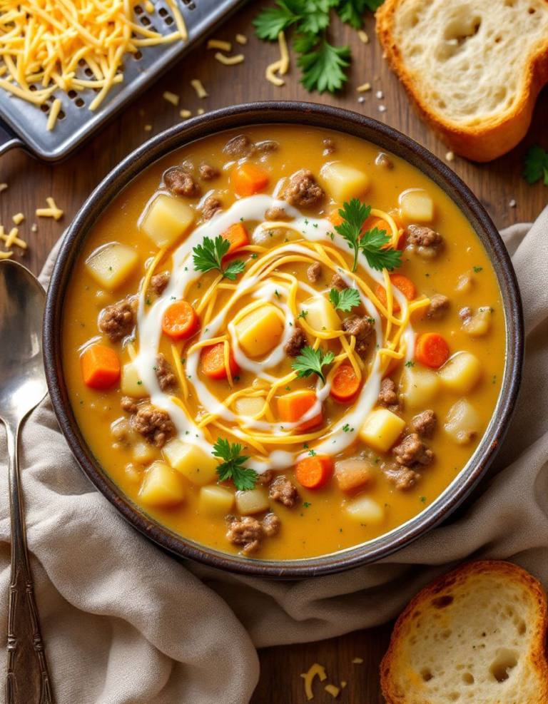 Easy Creamy Slow Cooker Cheeseburger Soup – Family Favorite