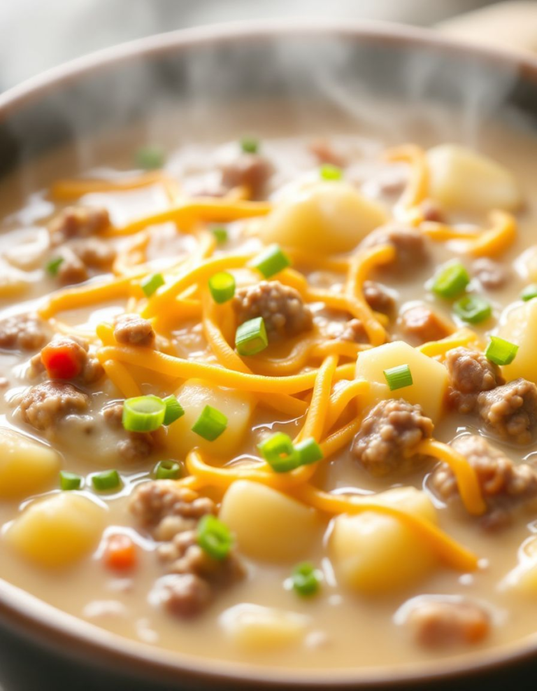 Easy Crockpot Creamy Potato and Hamburger Soup Recipe