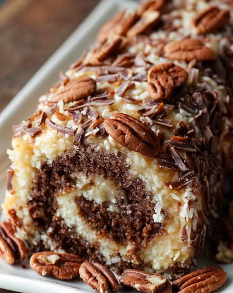 Ultimate Decadent German Chocolate Coconut Pecan Roll Cake – Family Favorite