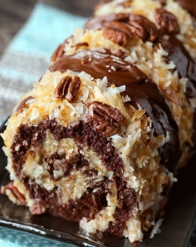 Ultimate Decadent German Chocolate Coconut Pecan Roll Cake