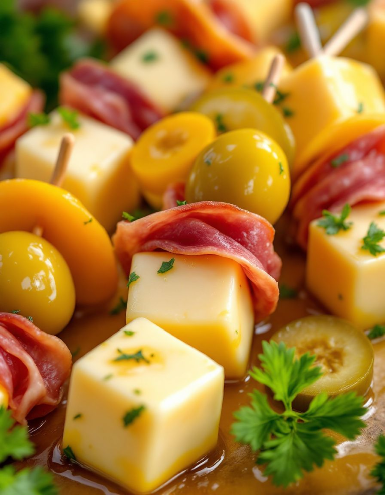 Easy Marinated Cheese Appetizer with Salami and Pickles