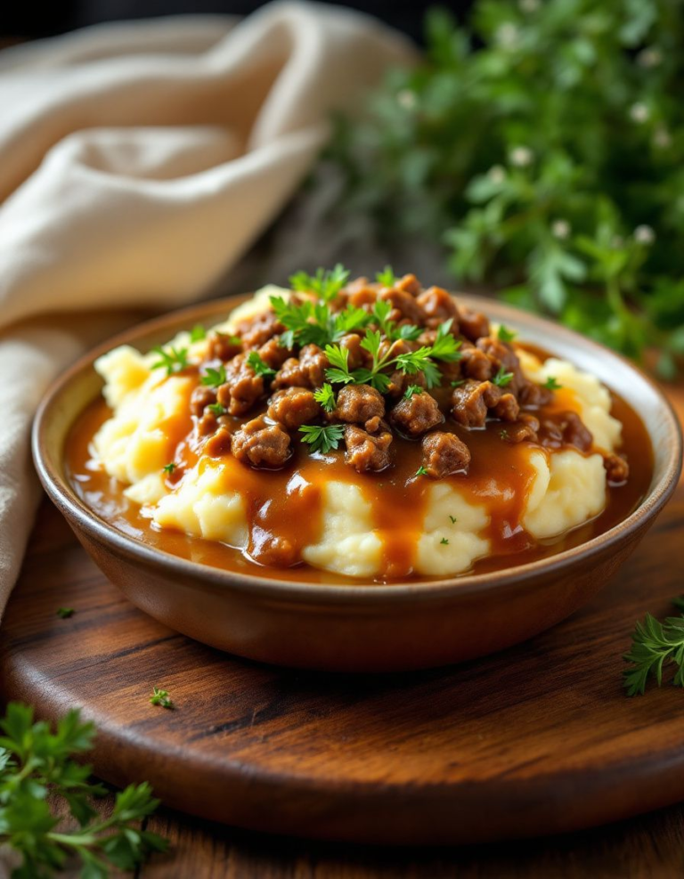 Easy Ground Beef and Gravy Over Mashed Potatoes Recipe