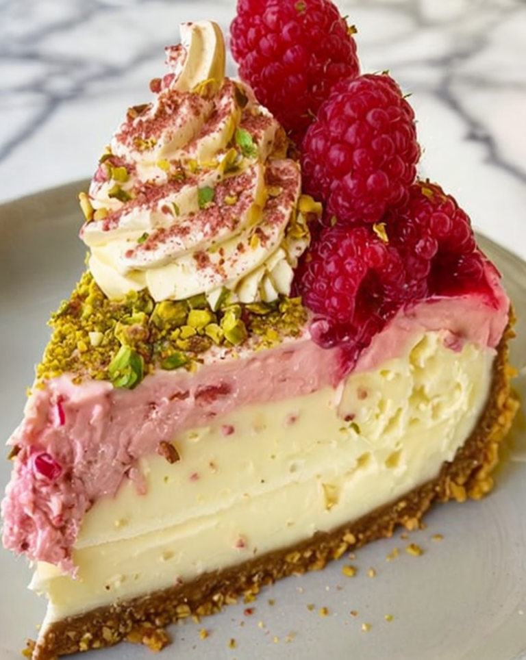 Easy Lemon Raspberry Cheesecake with Pistachio Crumb: Family Favorite Recipe
