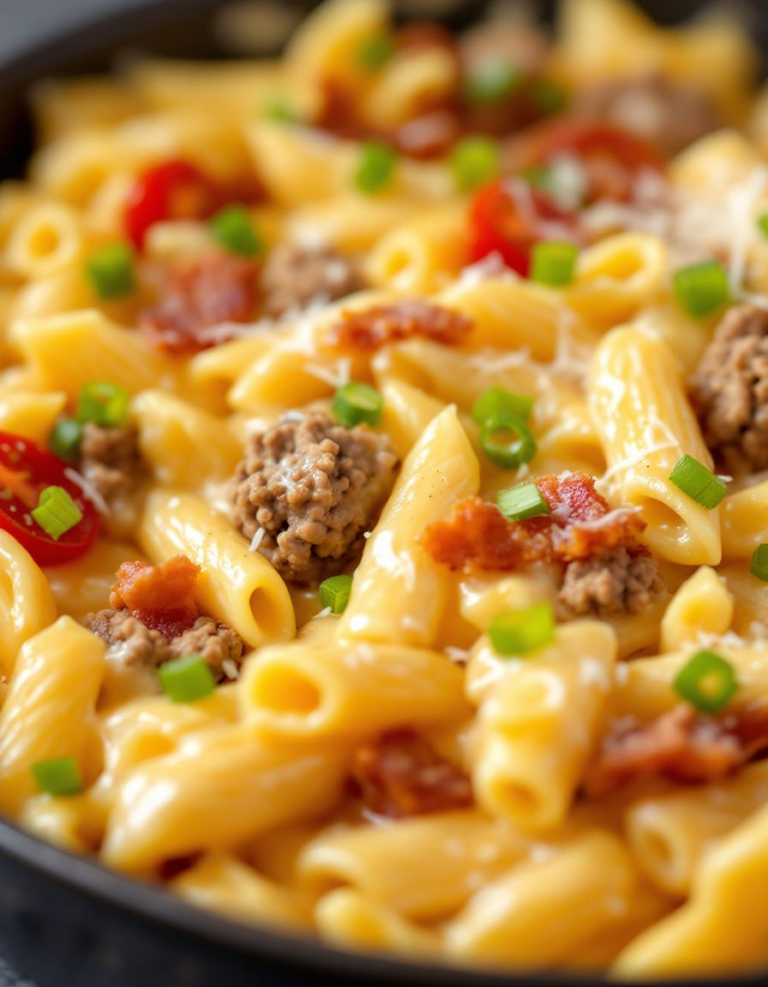 Ultimate Loaded Bacon Cheeseburger Alfredo Pasta Recipe