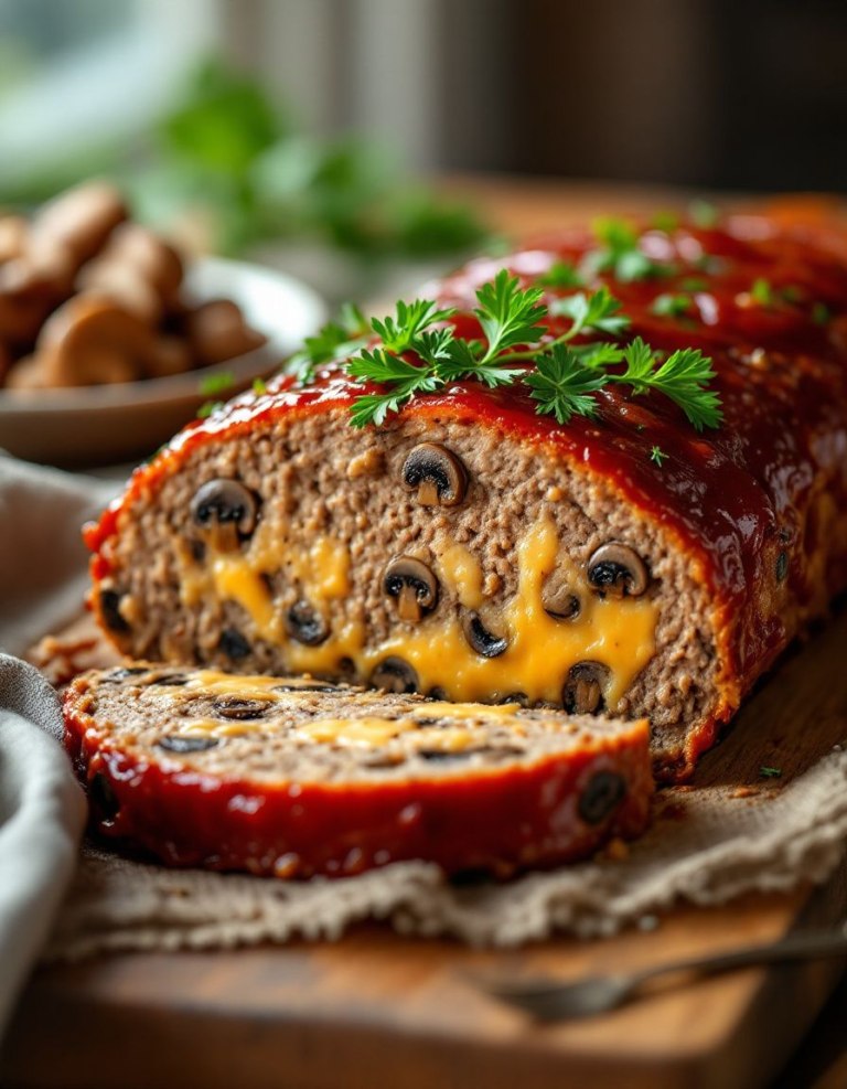 Ultimate Mushroom Swiss Cheese Meatloaf with Juicy Flavor