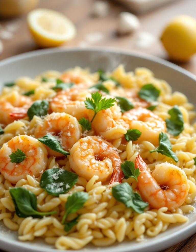 Easy One Pot Garlic Butter Shrimp and Orzo Dinner