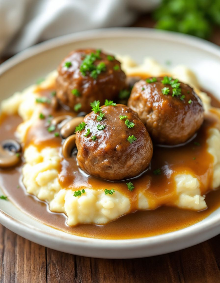 Best Salisbury Steak Meatballs with Rich Mushroom Gravy