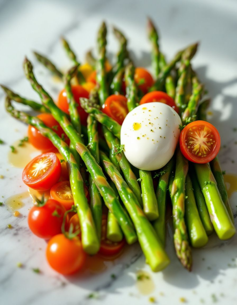 Easy Asparagus Tomato Salad with Creamy Burrata Cheese