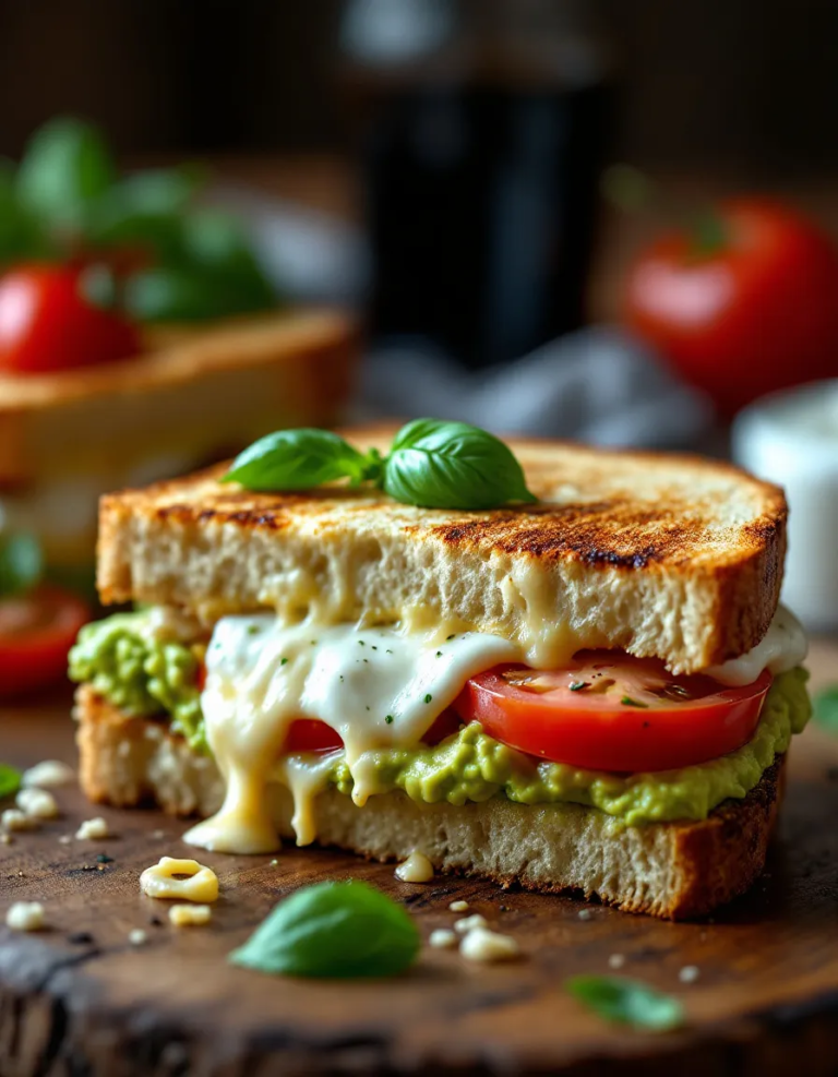 Easy Avocado Mozzarella and Tomato Grilled Cheese