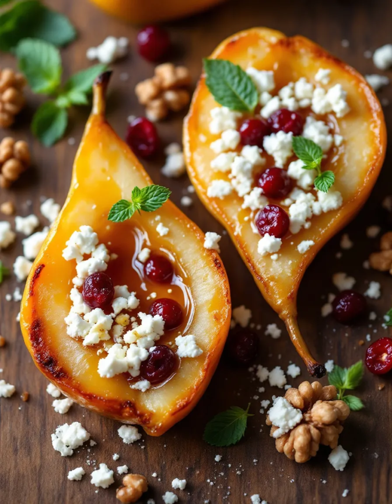 Easy Baked Pears with Feta Honey and Cranberries