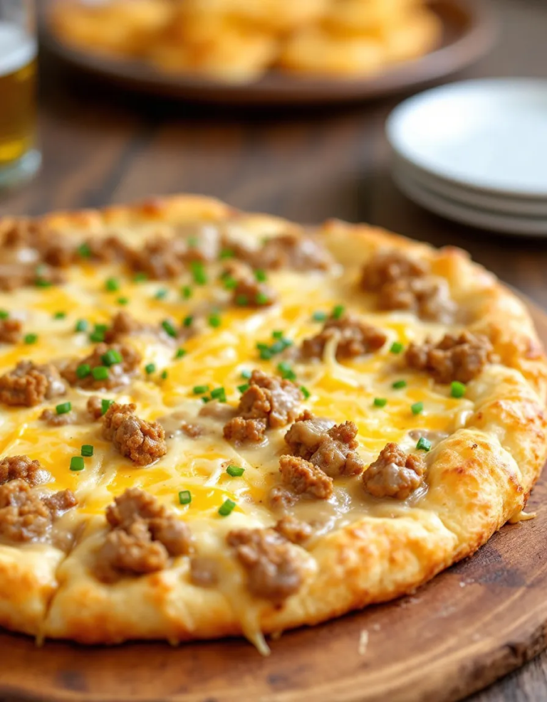 Easy Biscuits and Sausage Gravy Breakfast Pizza Recipe