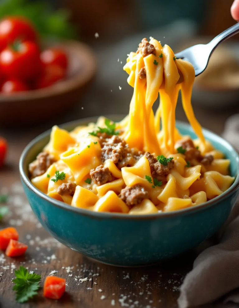 Easy Bowtie Pasta with Creamy Velveeta Beef Sauce