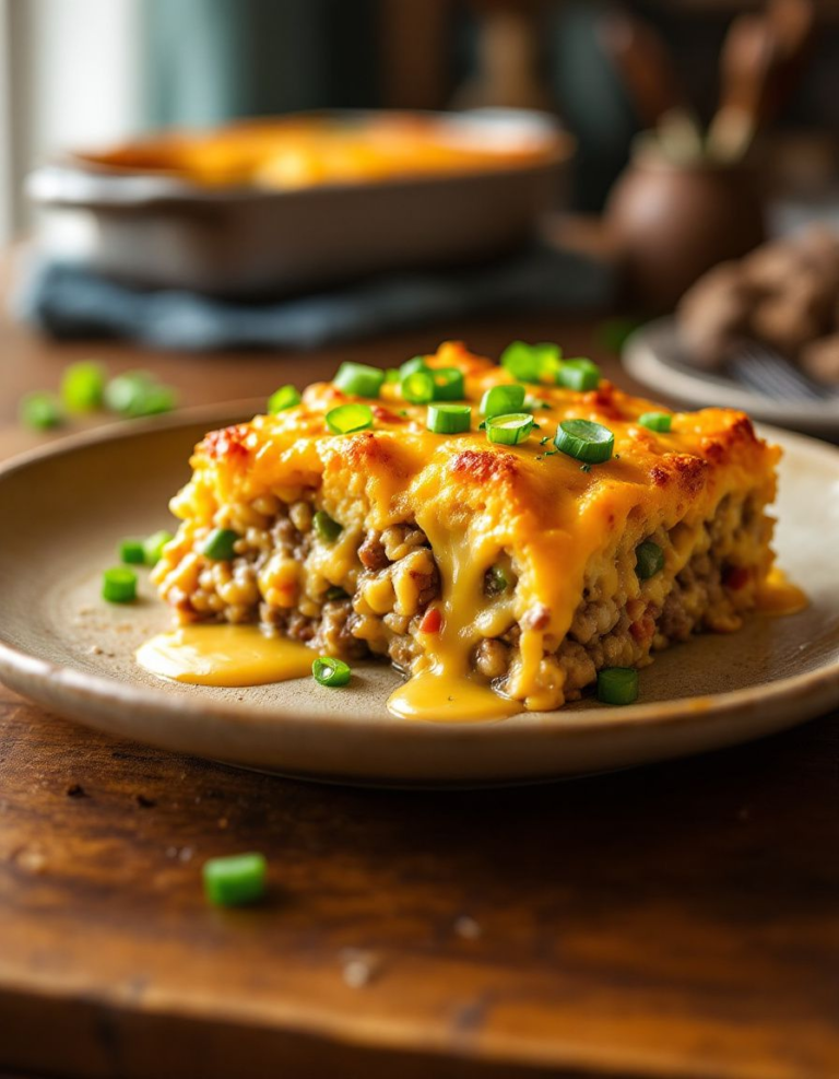 Easy Cheddar-Crusted Ground Beef and Rice Casserole