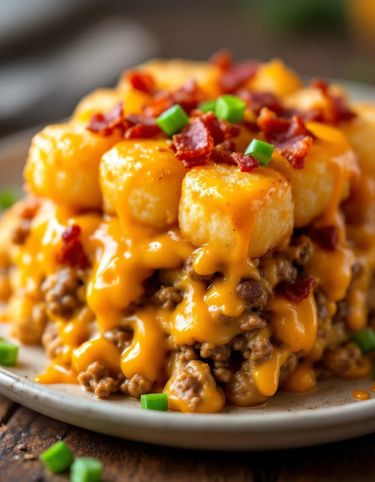 Ultimate Cheesy Bacon Cheeseburger Tater Tot Casserole