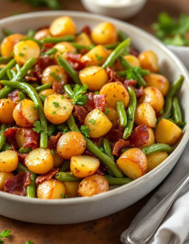 Easy Country Ranch Green Beans and Potatoes with Bacon