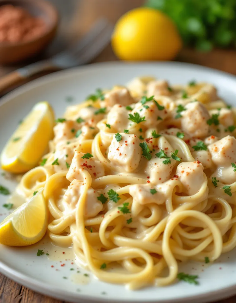 Easy Crab Fettuccine Alfredo with Creamy Garlic Sauce