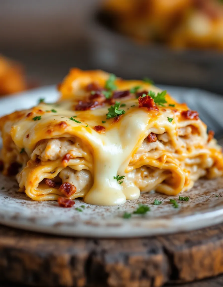 Easy Crack Chicken Lasagna with Bacon and Creamy Cheese