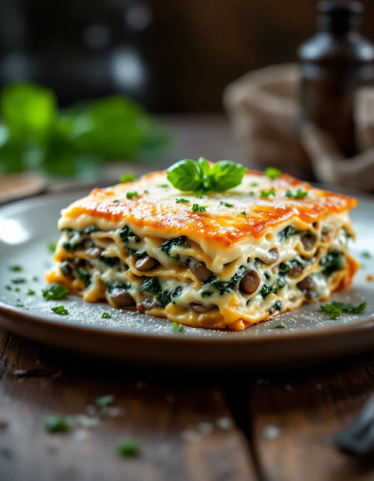 Creamy Spinach & Mushroom Lasagna – Easy and Delicious
