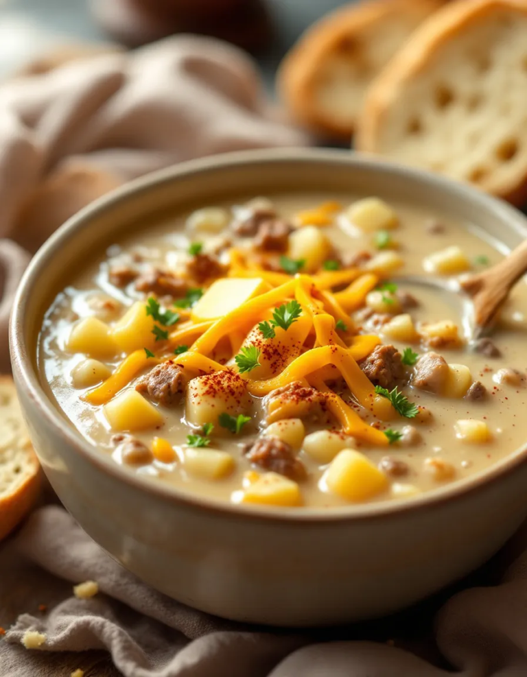 Easy Crockpot Creamy Potato & Hamburger Soup Recipe