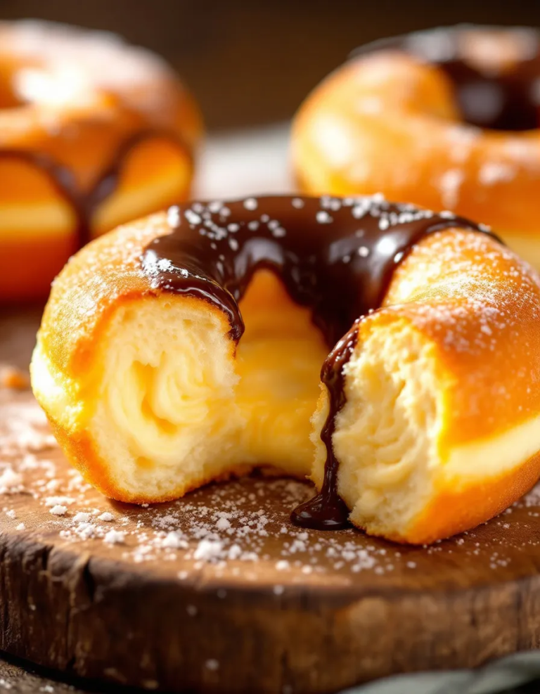 Homemade Fluffy Boston Cream Donuts with Rich Filling