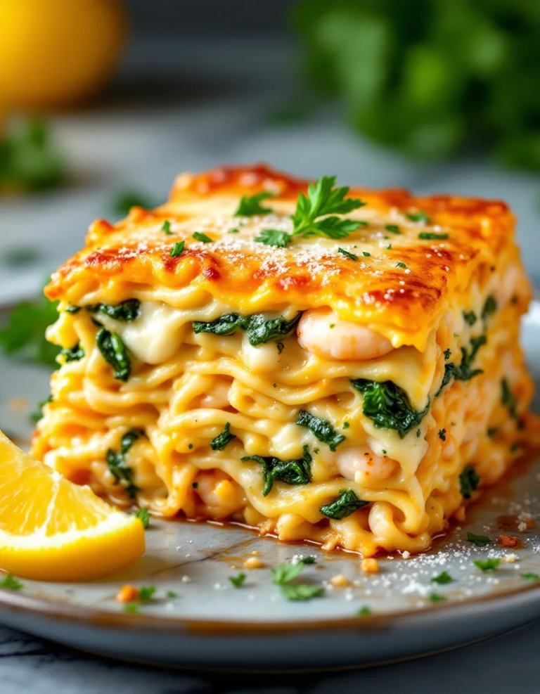 Easy Garlic Butter Shrimp Scampi Lasagna with Creamy Sauce