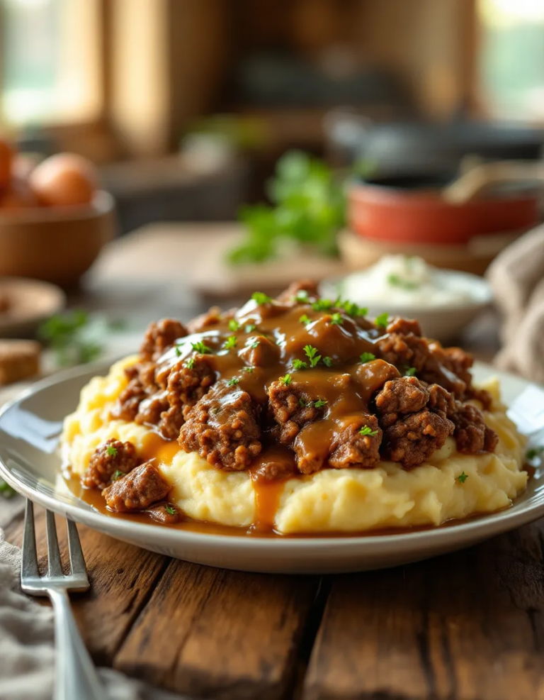 Easy Ground Beef and Gravy Over Mashed Potatoes