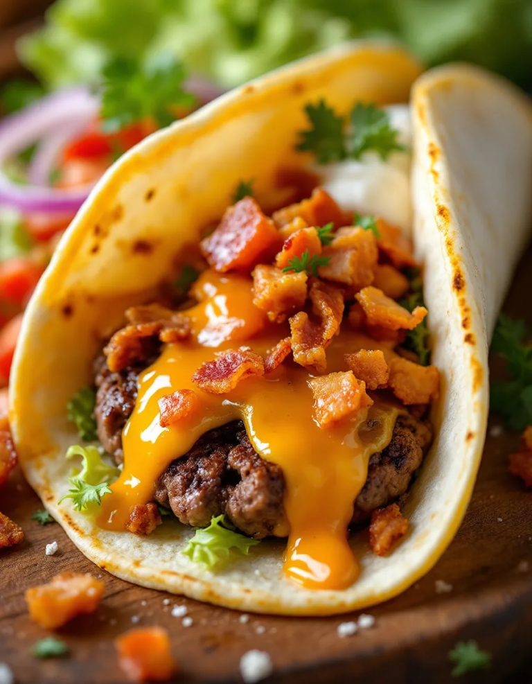 Easy Honey Garlic Bacon Cheeseburger Tacos Recipe