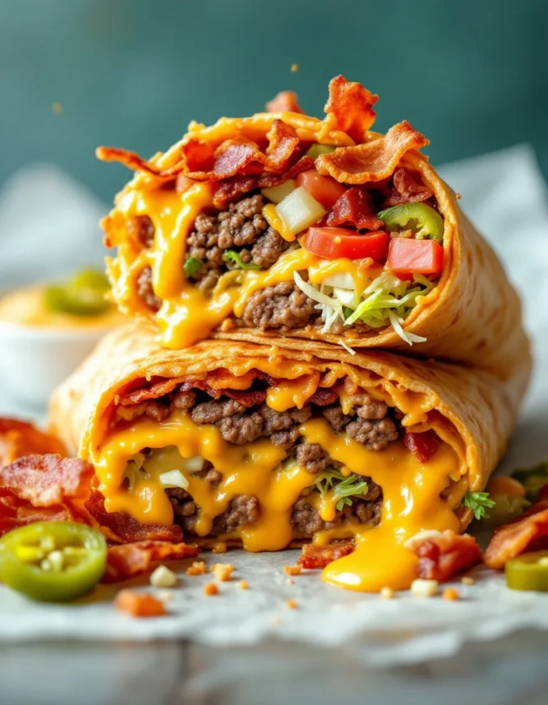 Ultimate Bacon Cheeseburger Burrito with Creamy Cheese Sauce