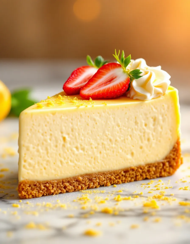 Easy Lemon Strawberry Cheesecake with Creamy Filling