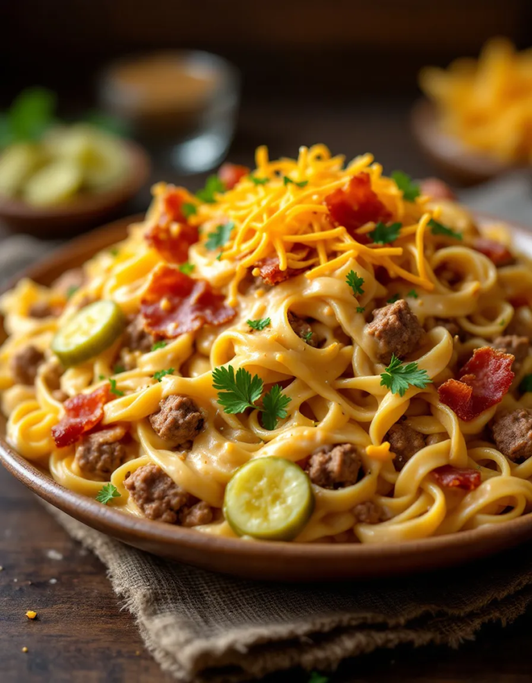 Ultimate Loaded Bacon Cheeseburger Alfredo Pasta