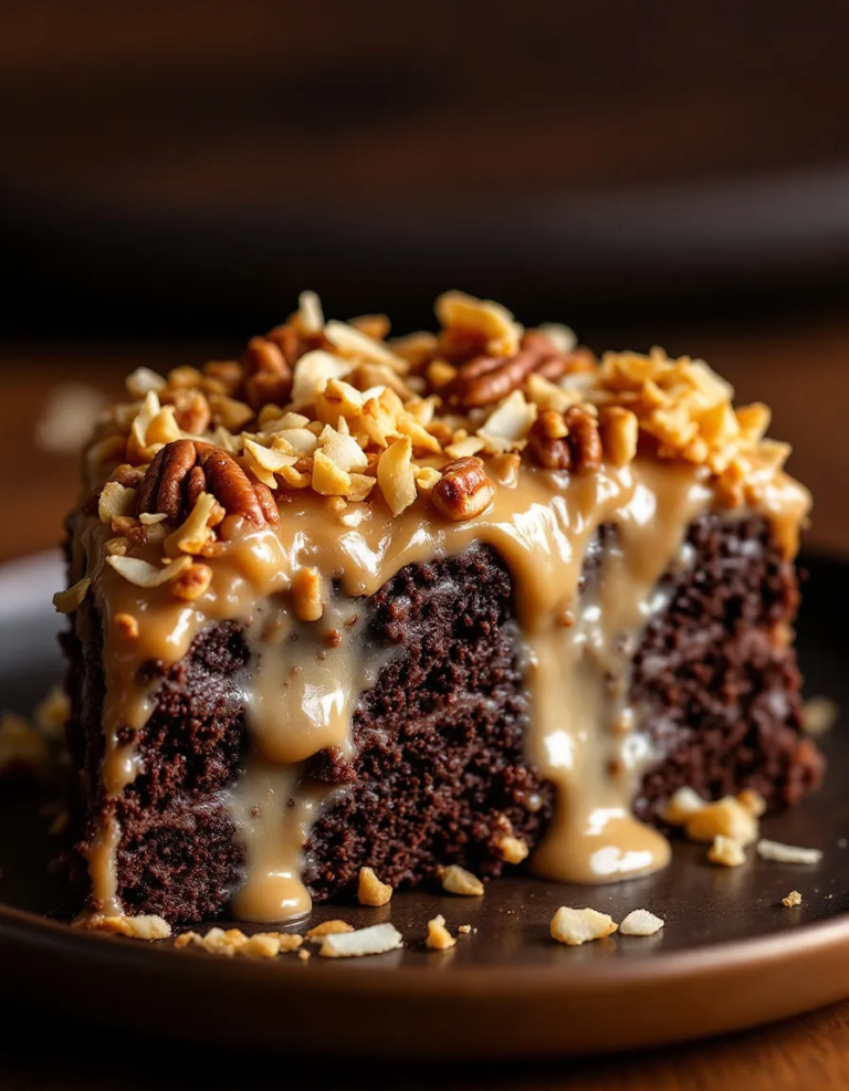 Ultimate German Chocolate Poke Cake with Rich Coconut Frosting