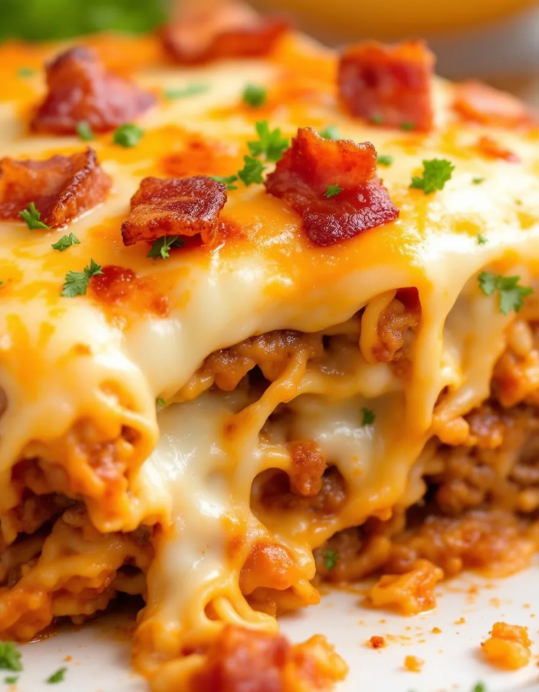 Ultimate Parmesan Garlic Bacon Cheeseburger Lasagna