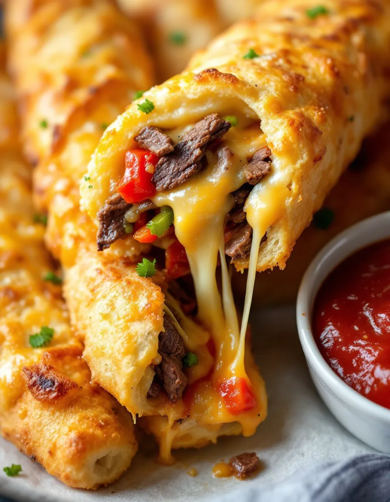 Easy Philly Cheesesteak Stuffed Cheesy Breadsticks