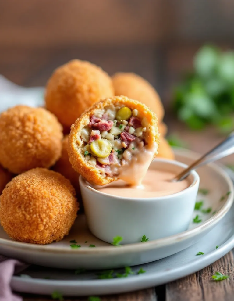 Easy Reuben Balls with Spicy Thousand Island Sauce