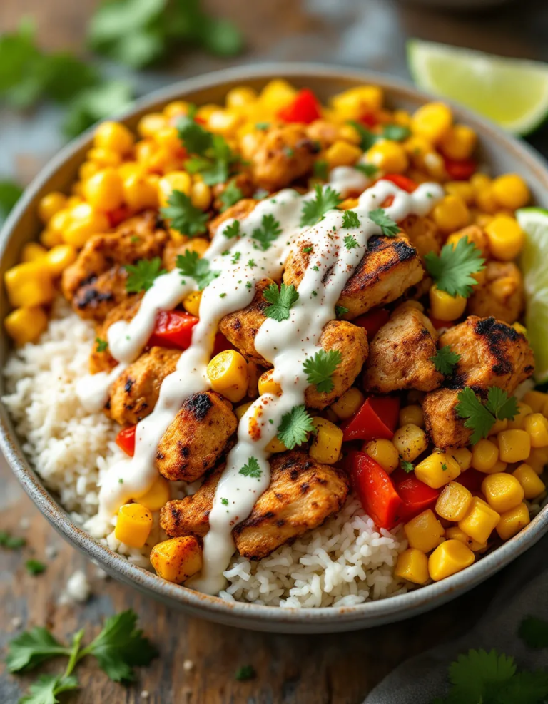Easy Street Corn Chicken Rice Bowl with Creamy Sauce