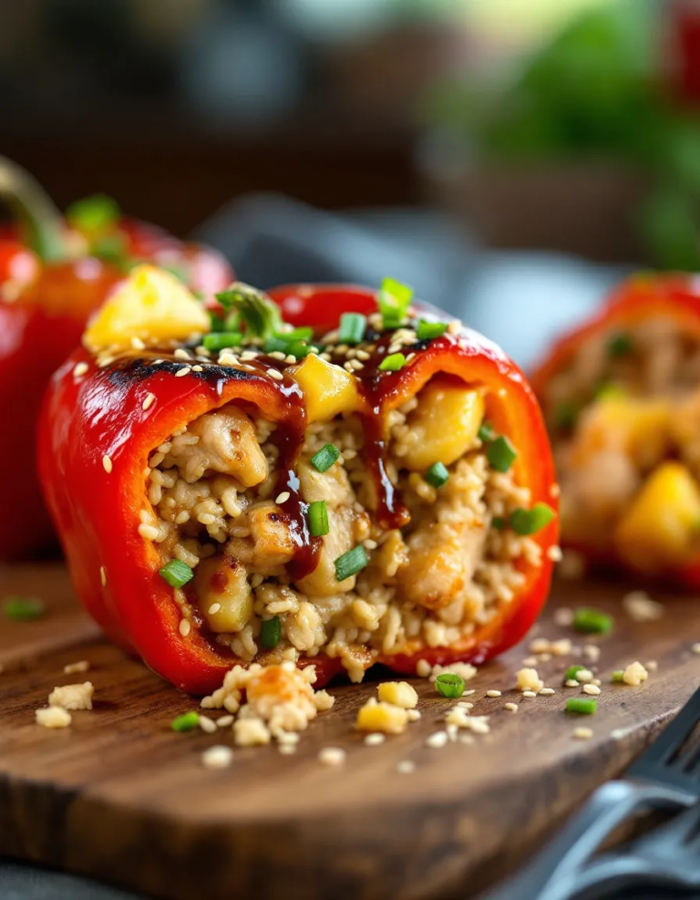 Easy Teriyaki Pineapple Chicken & Rice Stuffed Peppers