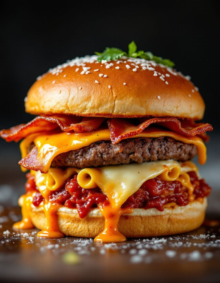 Ultimate Bacon Lasagna Burger with Cheesy Layers