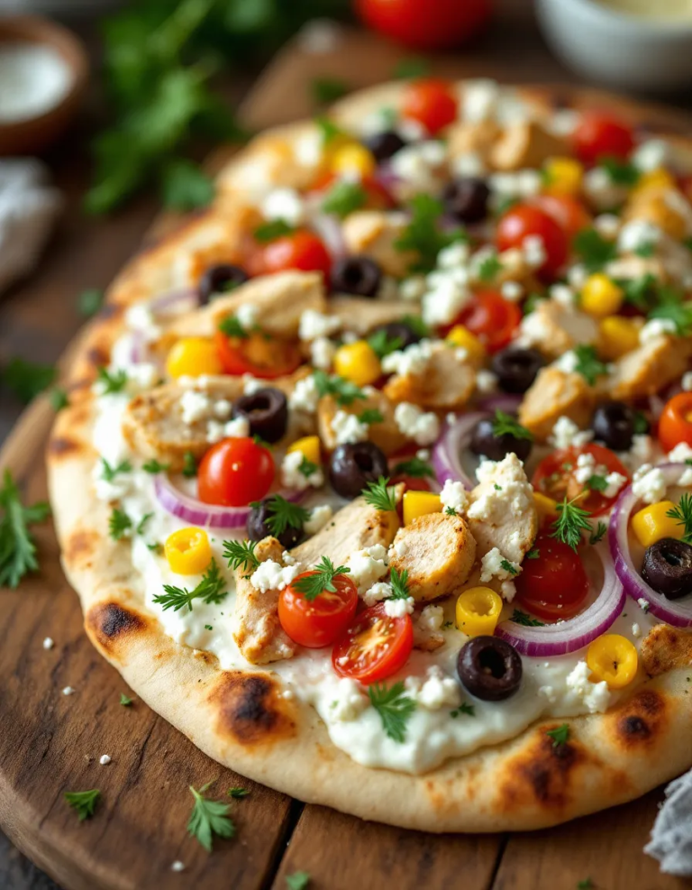 Easy Tzatziki Chicken Veggie Naan Pizza for Weeknight Dinners