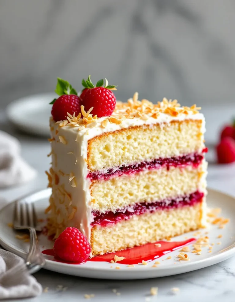 Ultimate Coconut Cake with Raspberry Filling & Cream Cheese