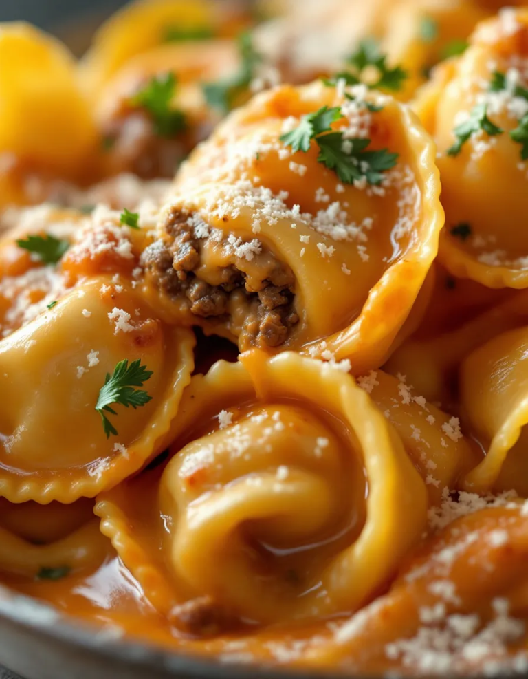 Easy Beef & Parmesan Tortellini in Creamy Sauce