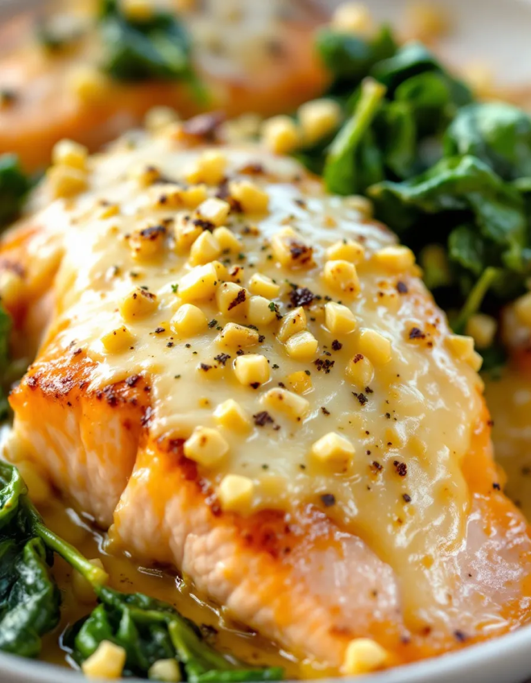 Easy Cheesy Garlic Butter Salmon with Spinach Recipe
