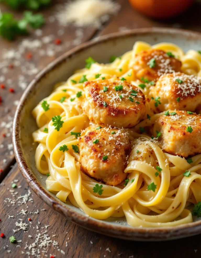Easy Garlic Butter Chicken Bites with Creamy Parmesan Pasta