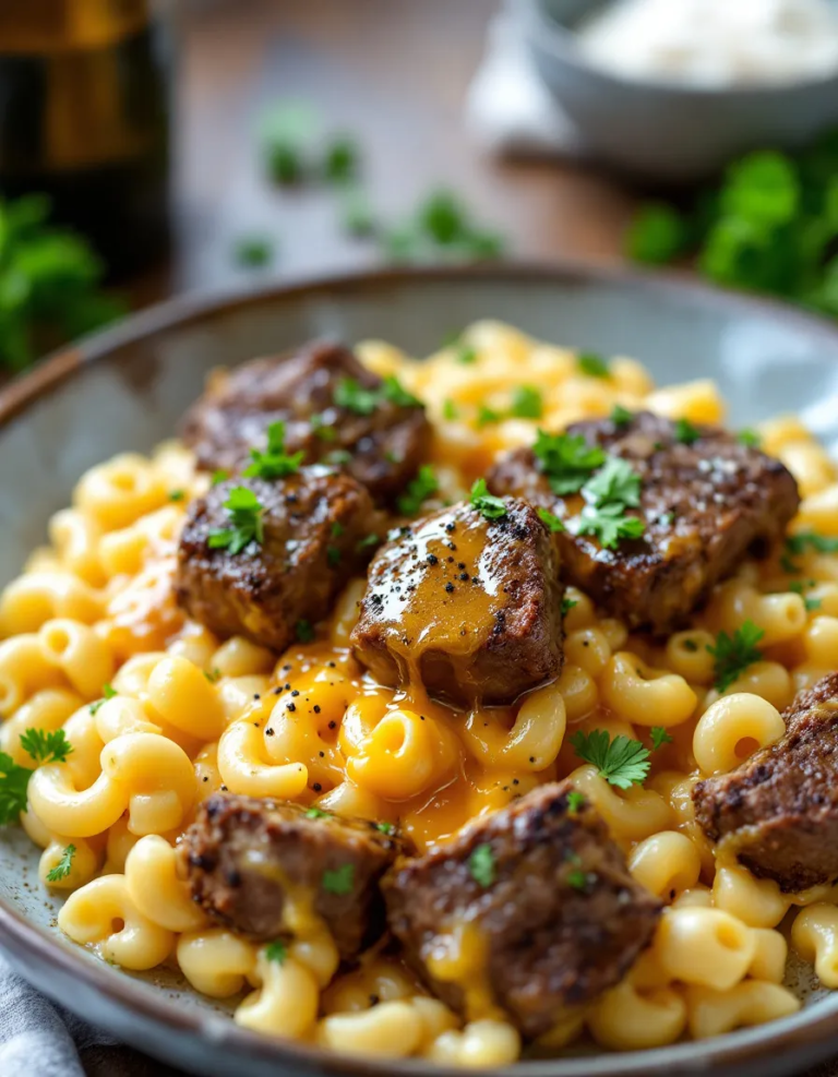 Easy Garlic Butter Steak Bites & Creamy Mac & Cheese